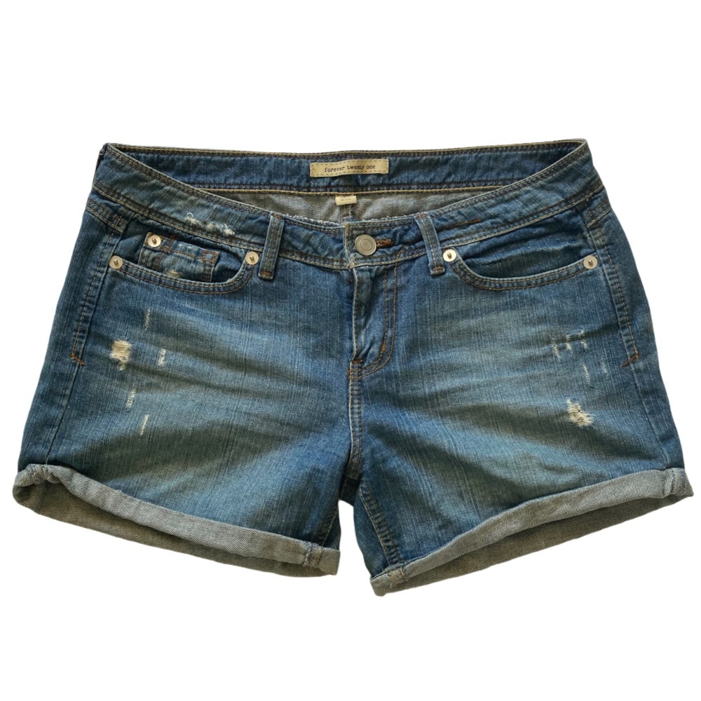 Forever 21 Distressed Midrise Cuffed Shorts - 29